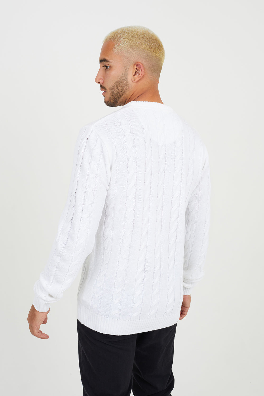 Brave Soul White Cable Knitted Jumper - White Image 2