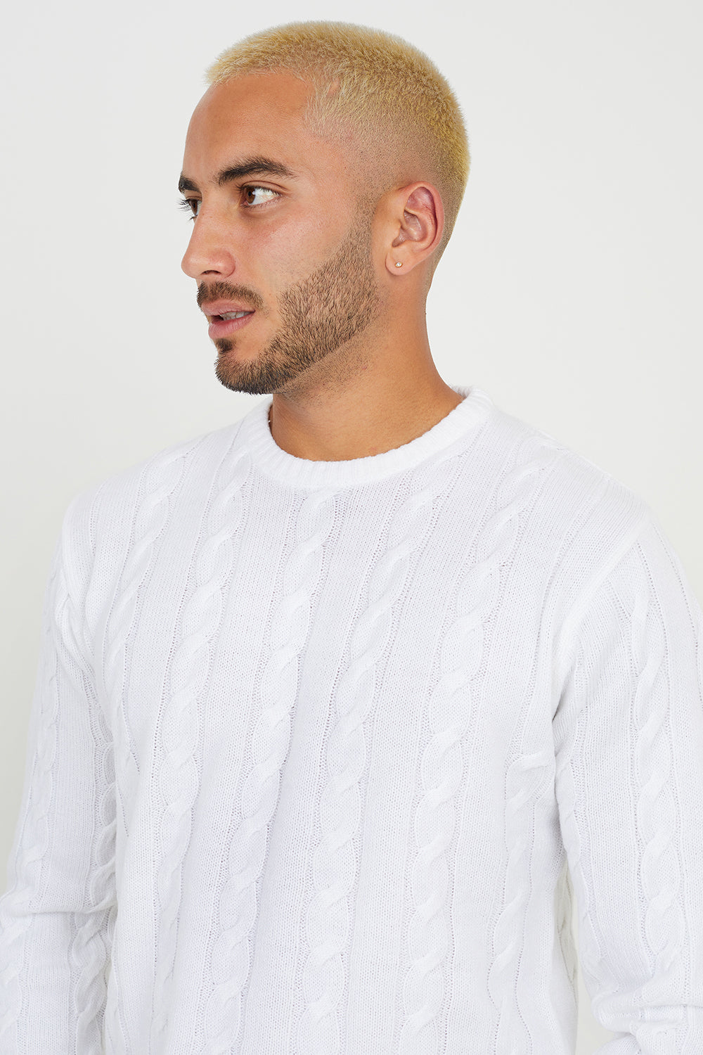Brave Soul White Cable Knitted Jumper - White Image 3