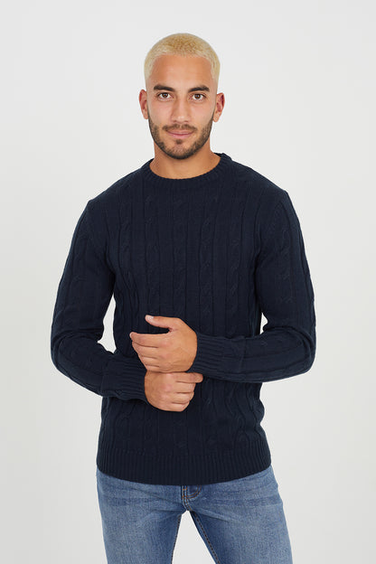 Brave Soul Navy Cable Knitted Jumper - Navy Image 1