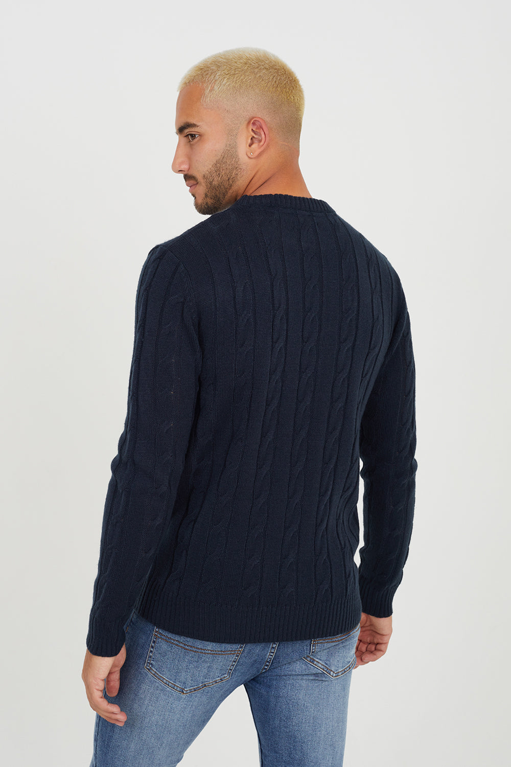 Brave Soul Navy Cable Knitted Jumper - Navy Image 2