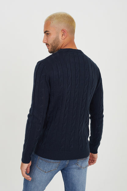 Brave Soul Navy Cable Knitted Jumper - Navy Image 2
