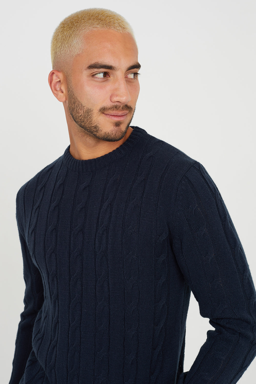 Brave Soul Navy Cable Knitted Jumper - Navy Image 3