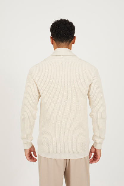 Brave Soul Ecru Shawl Neck Chunky Knit Cardigan - Ecru Image 2