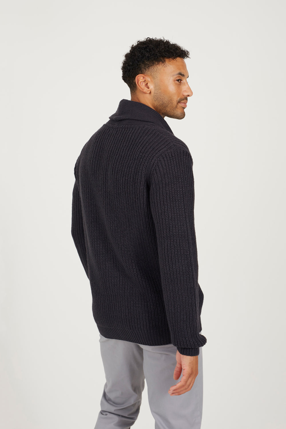 Brave Soul Navy Shawl Neck Chunky Knit Cardigan - Navy Image 2