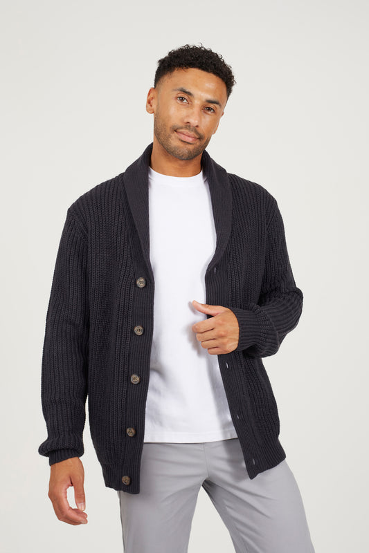 Brave Soul Navy Shawl Neck Chunky Knit Cardigan - Navy Image 1