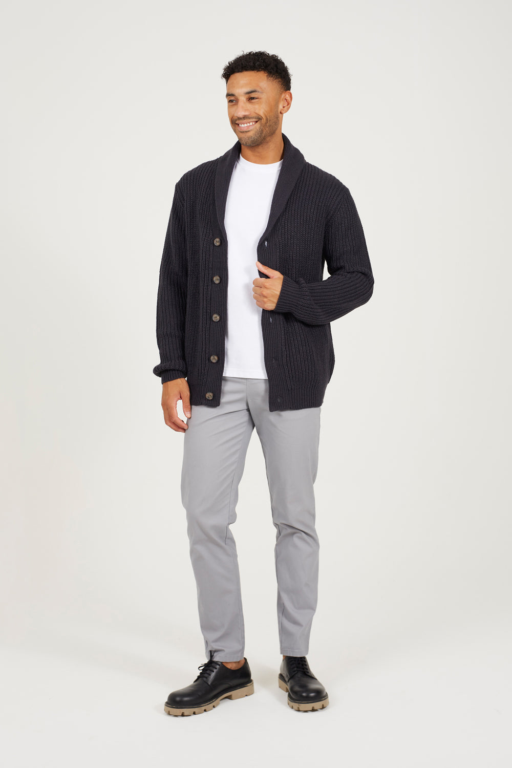 Brave Soul Navy Shawl Neck Chunky Knit Cardigan - Navy Image 3