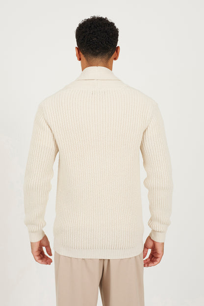 Brave Soul Beige Shawl Collar Chunky Knit Cardigan - Beige Image 2