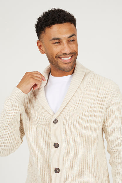 Brave Soul Beige Shawl Collar Chunky Knit Cardigan - Beige Image 4