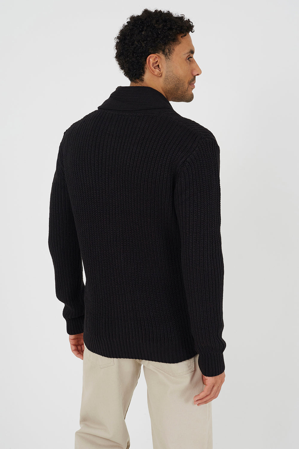 Brave Soul Black Shawl Collar Chunky Knit Cardigan - Black Image 2