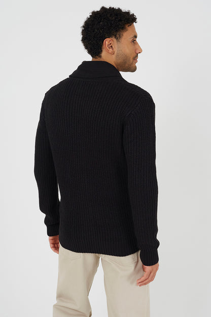 Brave Soul Black Shawl Collar Chunky Knit Cardigan - Black Image 2