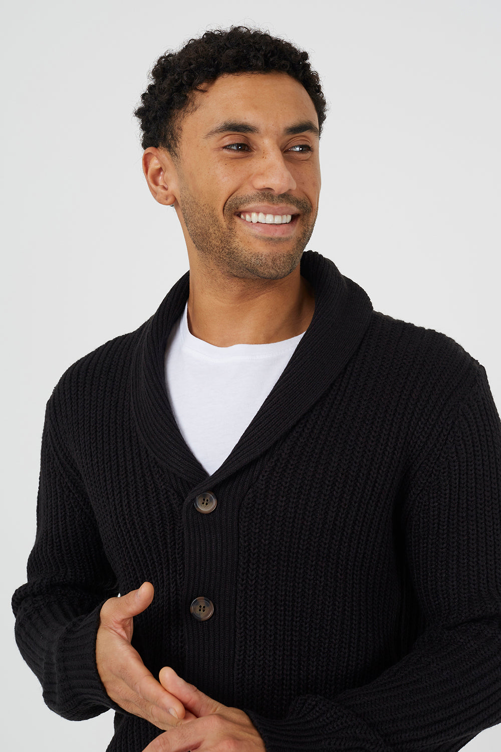 Brave Soul Black Shawl Collar Chunky Knit Cardigan - Black Image 4