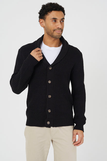 Brave Soul Black Shawl Collar Chunky Knit Cardigan - Black Image 1