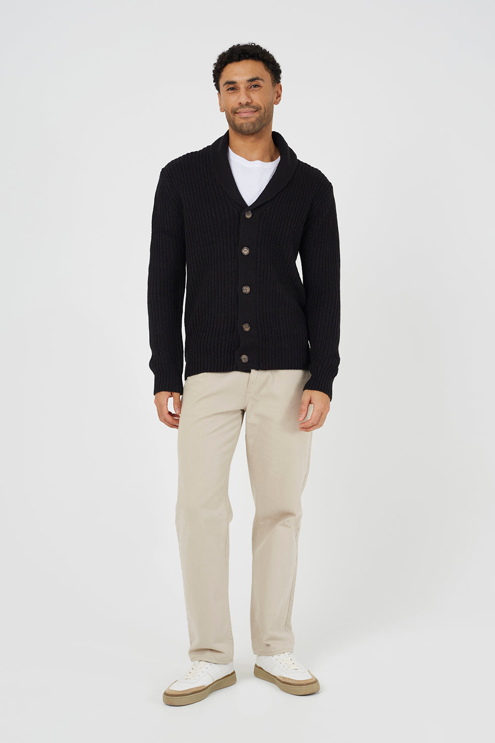 Brave Soul Black Shawl Collar Chunky Knit Cardigan - Black Image 3