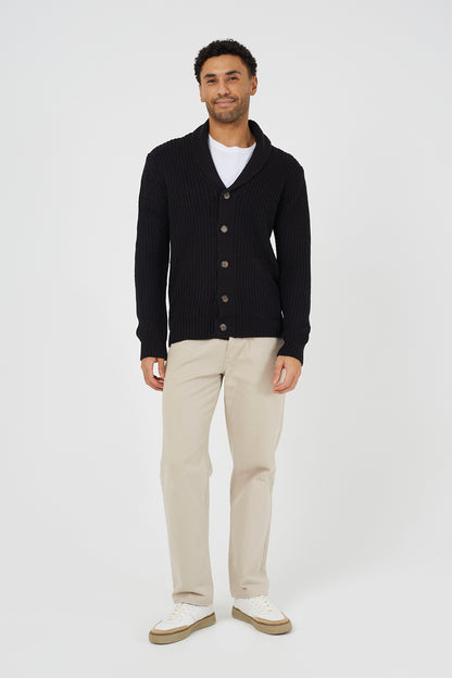 Brave Soul Black Shawl Collar Chunky Knit Cardigan - Black Image 3