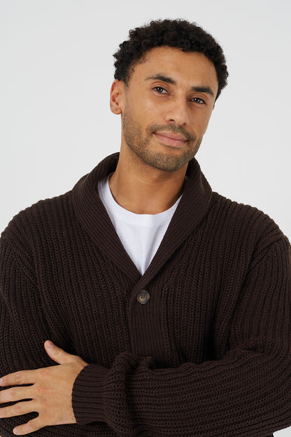 Brave Soul Chocolate Shawl Collar Chunky Knit Cardigan - Chocolate Image 4