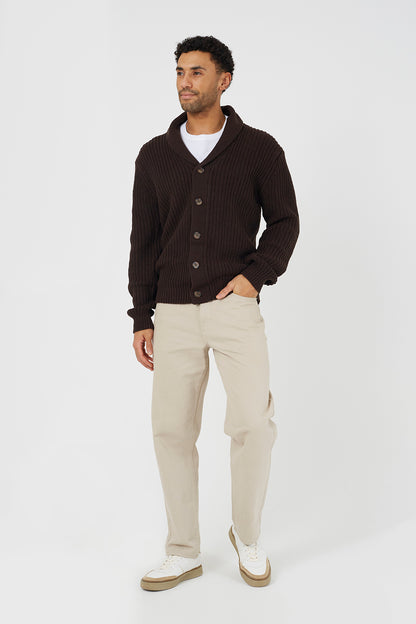 Brave Soul Chocolate Shawl Collar Chunky Knit Cardigan - Chocolate Image 3