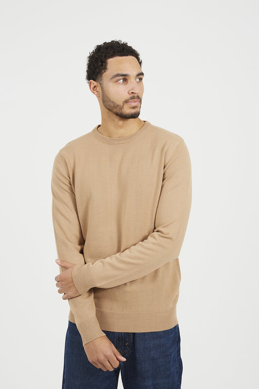 Brave Soul Tan Crew Neck Knitted Jumper - Tan Image 1