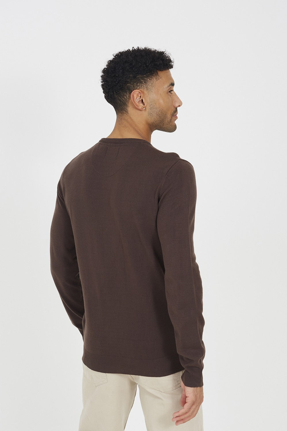 Brave Soul Chocolate Crew Neck Knitted Jumper - Chocolate Image 2
