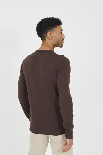 Brave Soul Chocolate Crew Neck Knitted Jumper - Chocolate Image 2