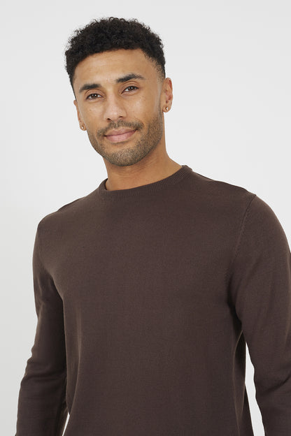 Brave Soul Chocolate Crew Neck Knitted Jumper - Chocolate Image 4