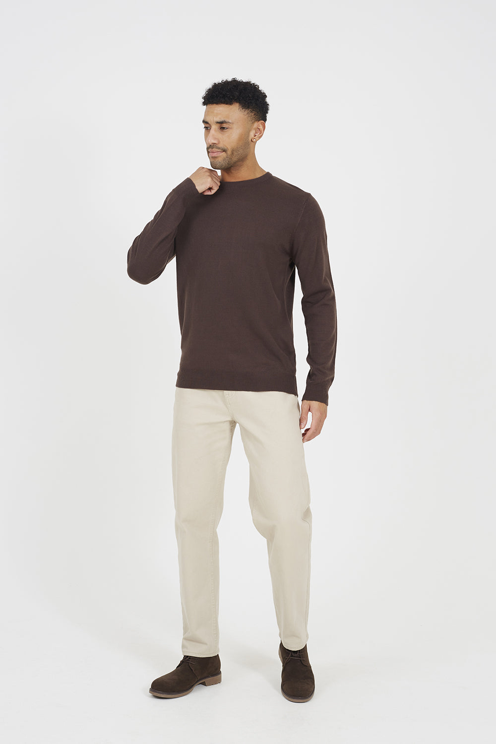 Brave Soul Chocolate Crew Neck Knitted Jumper - Chocolate Image 3