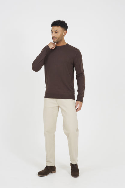 Brave Soul Chocolate Crew Neck Knitted Jumper - Chocolate Image 3