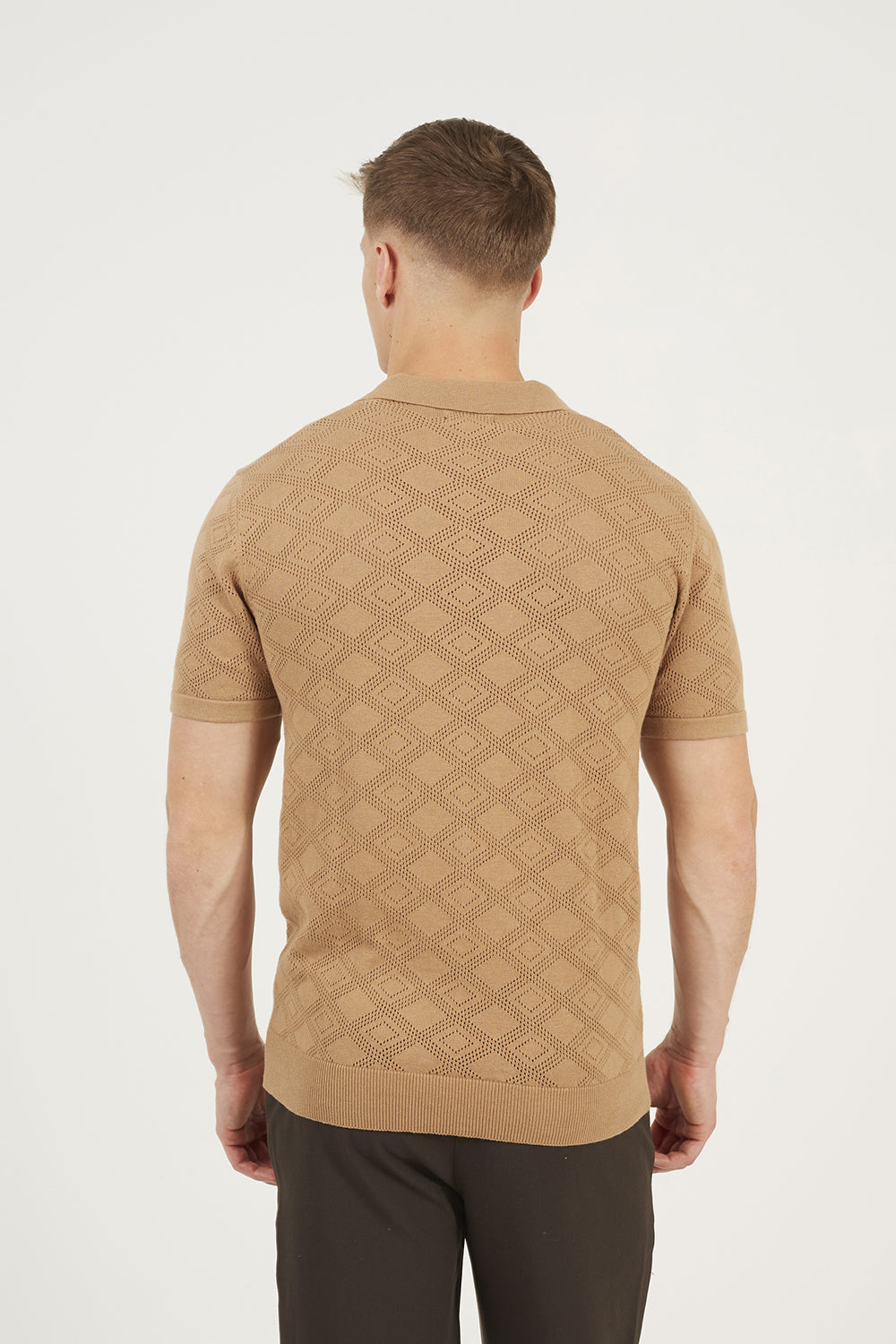Brave Soul Light Tan Open Collar Knitted Polo Shirt - Light Tan Image 2