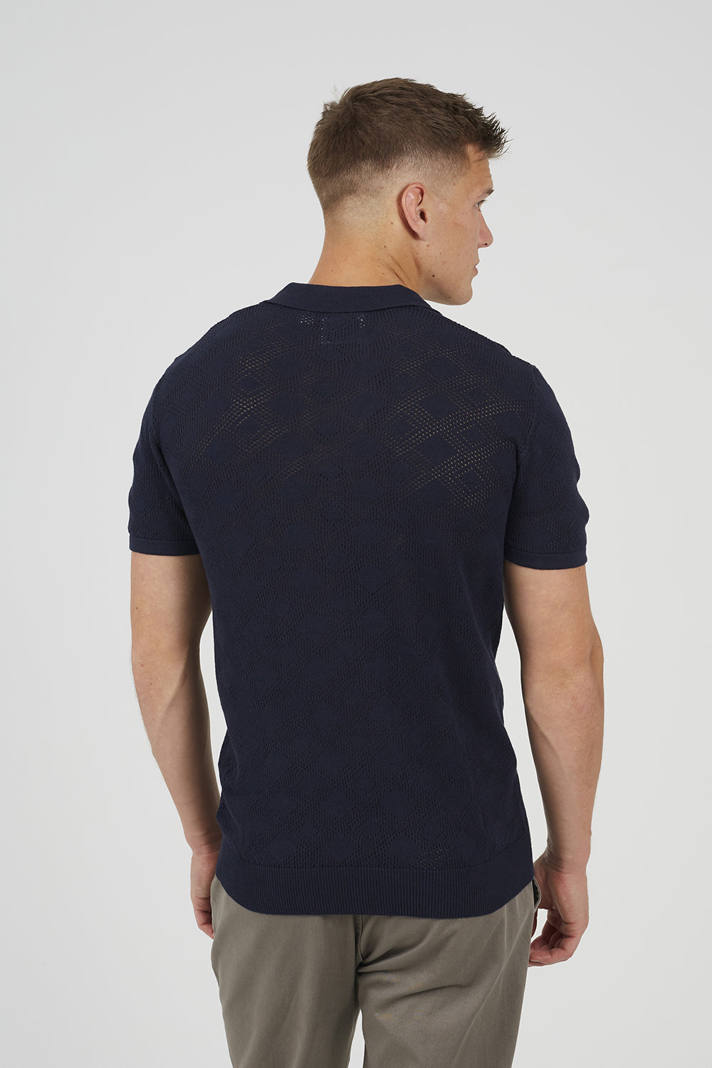 Brave Soul Navy Open Collar Knitted Polo Shirt - Navy Image 2