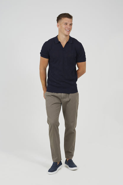 Brave Soul Navy Open Collar Knitted Polo Shirt - Navy Image 3