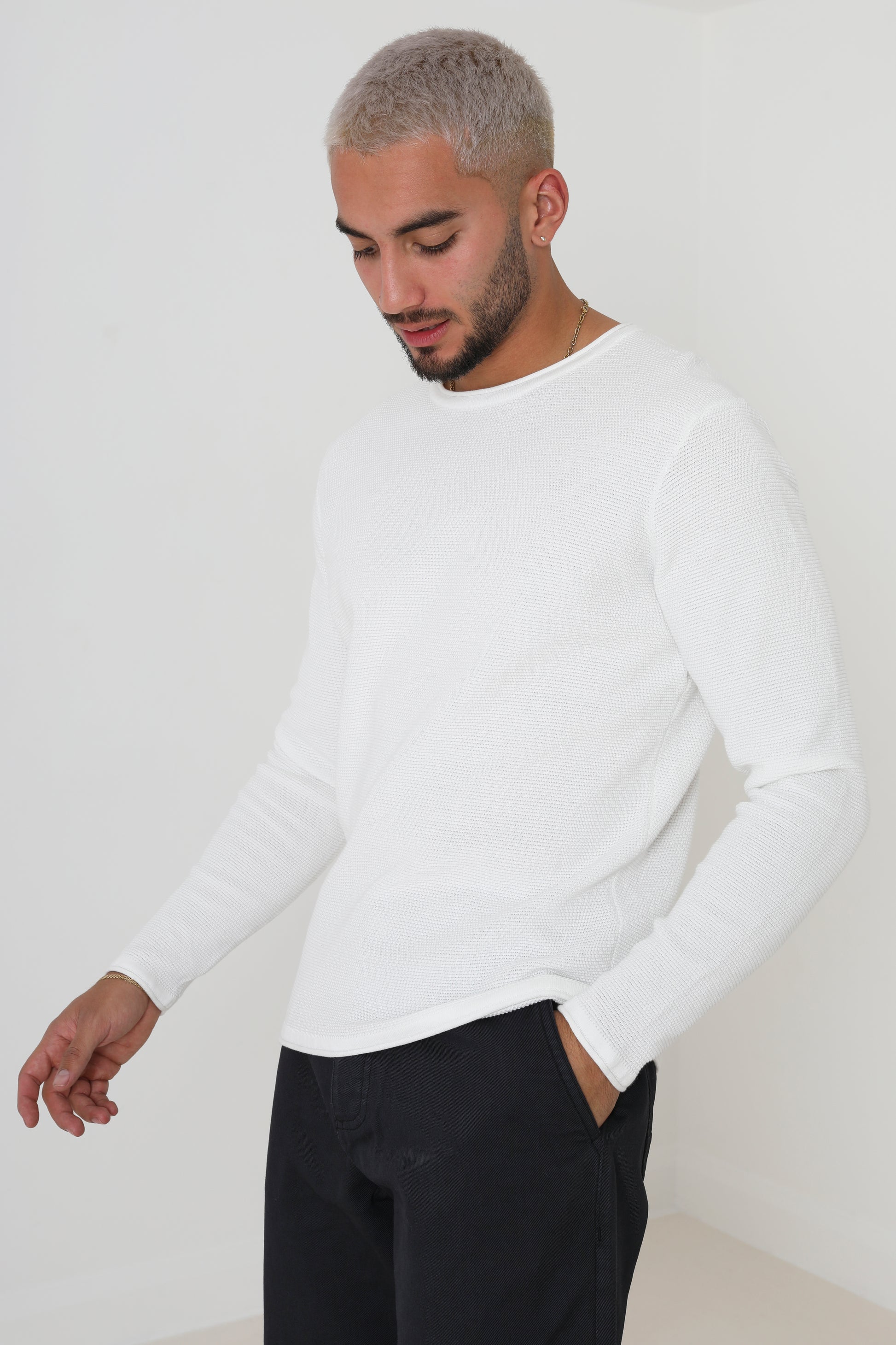 Brave Soul White Lightweight Ribbed Jumper - White Image 1