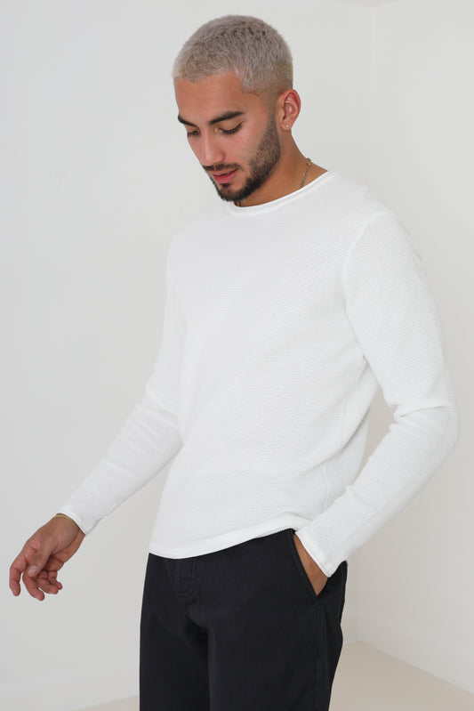Brave Soul White Lightweight Ribbed Jumper - White Image 1
