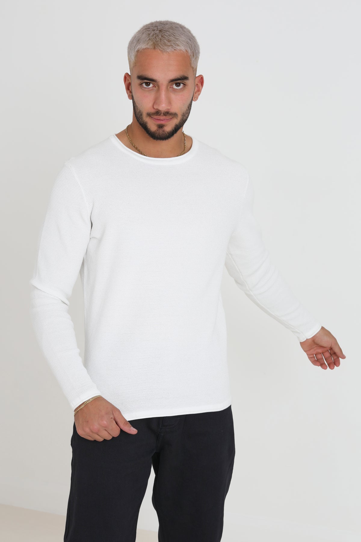Brave Soul White Lightweight Ribbed Jumper - White Image 3