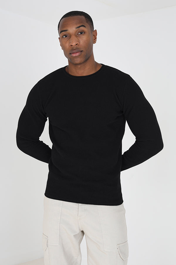 Brave Soul Black Lightweight Ribbed Jumper - Black Image 1