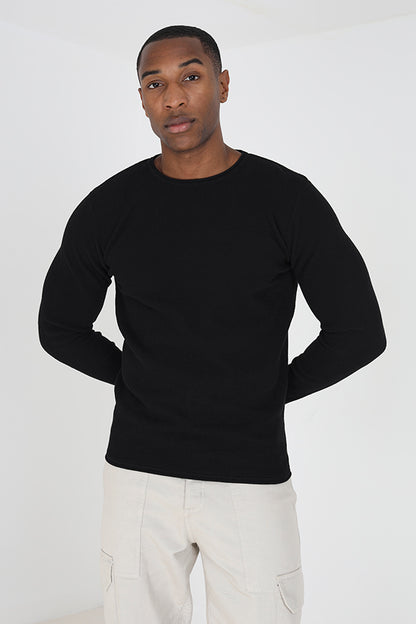 Brave Soul Black Lightweight Ribbed Jumper - Black Image 1