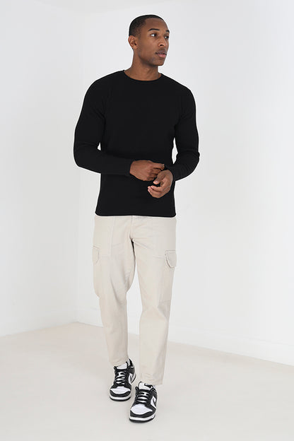 Brave Soul Black Lightweight Ribbed Jumper - Black Image 3