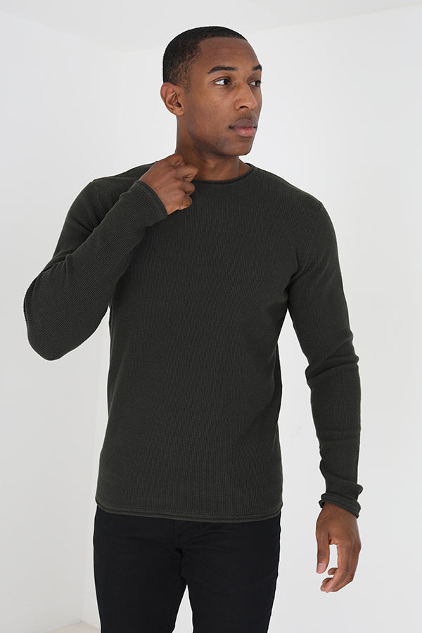 Brave Soul Green Lightweight Ribbed Jumper - Green Image 1