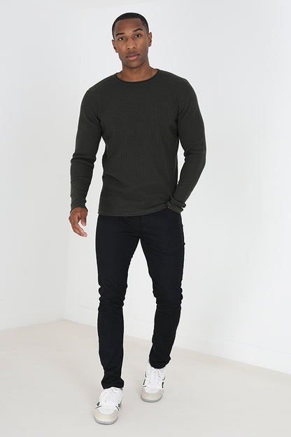 Brave Soul Green Lightweight Ribbed Jumper - Green Image 3