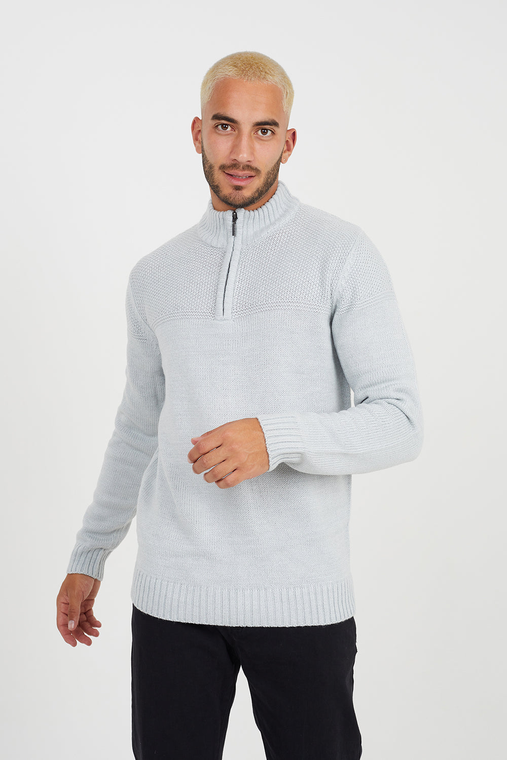 Brave Soul Ecru Quarter Zip Neck Waffle Knit Jumper - Ecru Image 1