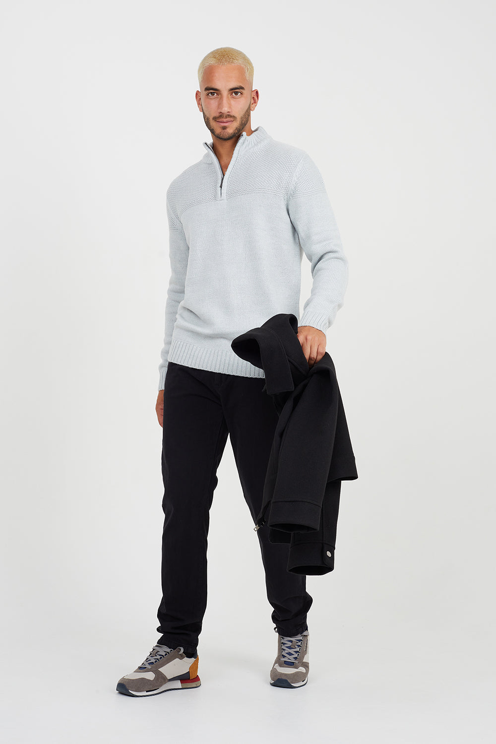 Brave Soul Ecru Quarter Zip Neck Waffle Knit Jumper - Ecru Image 3