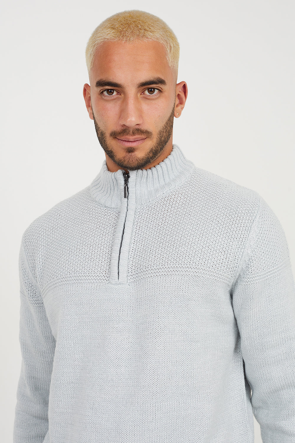 Brave Soul Ecru Quarter Zip Neck Waffle Knit Jumper - Ecru Image 4