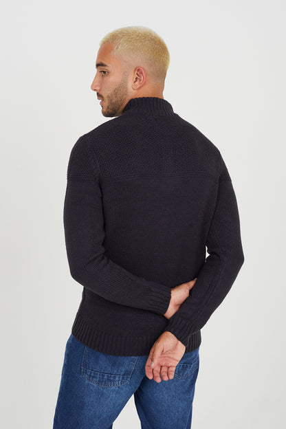 Brave Soul Midnight Quarter Zip Neck Waffle Knit Jumper - Midnight Image 2
