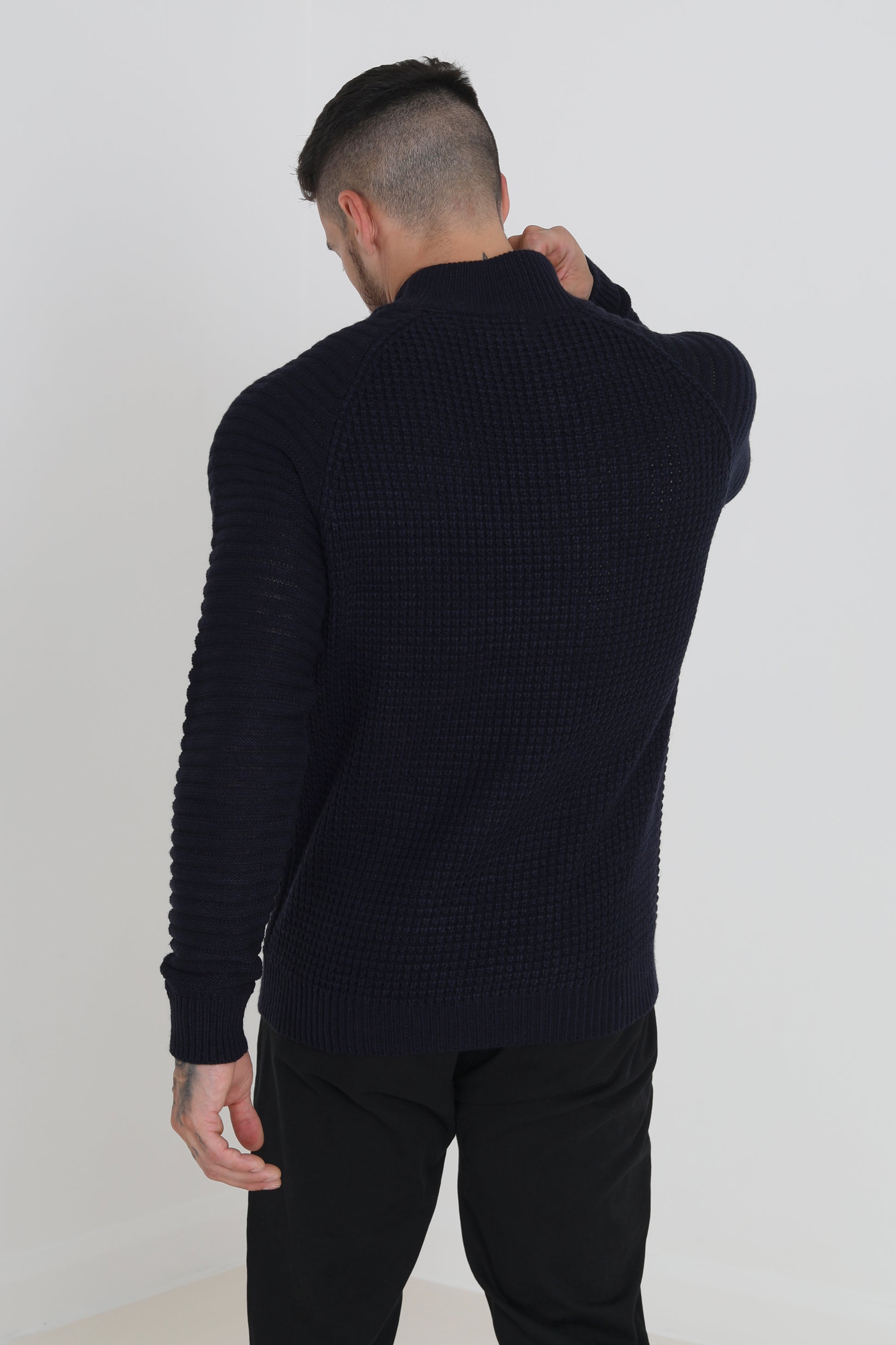 Brave Soul Midnight Quarter Zip Waffle Knit Jumper - Midnight Image 2