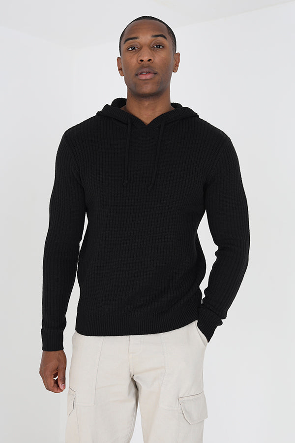 Brave Soul Black Knitted Hooded Jumper - Black Image 1
