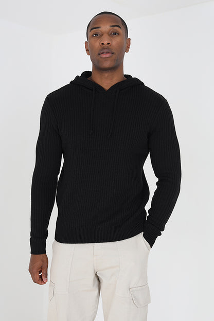 Brave Soul Black Knitted Hooded Jumper - Black Image 1