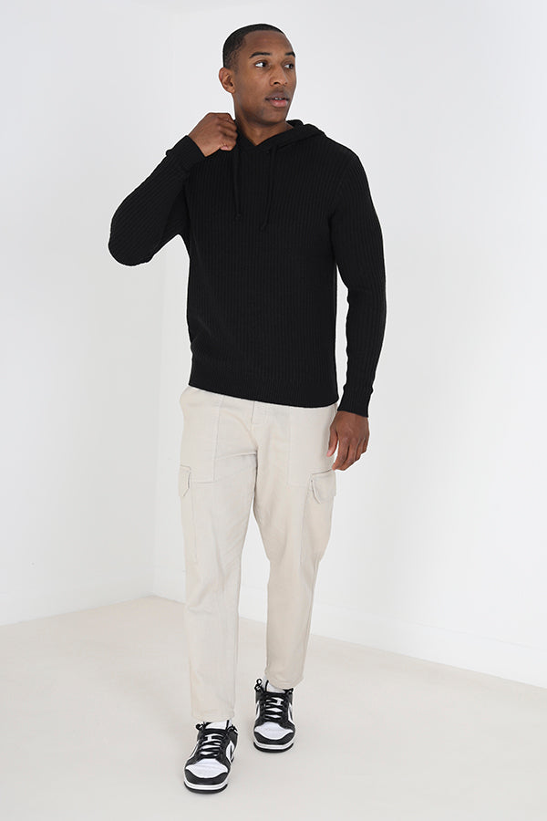 Brave Soul Black Knitted Hooded Jumper - Black Image 3