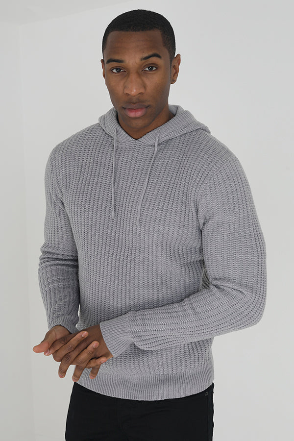 Brave Soul Light Grey Knitted Hooded Jumper - Light Grey Image 1