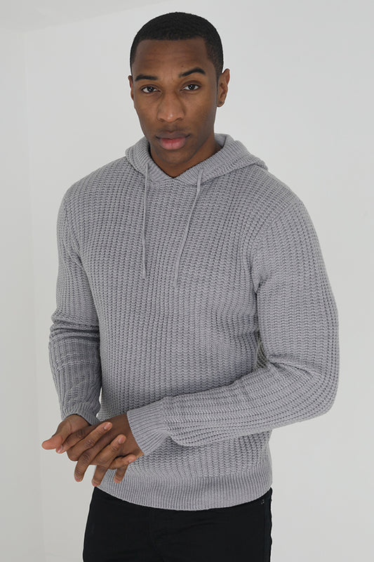 Brave Soul Light Grey Knitted Hooded Jumper - Light Grey Image 1