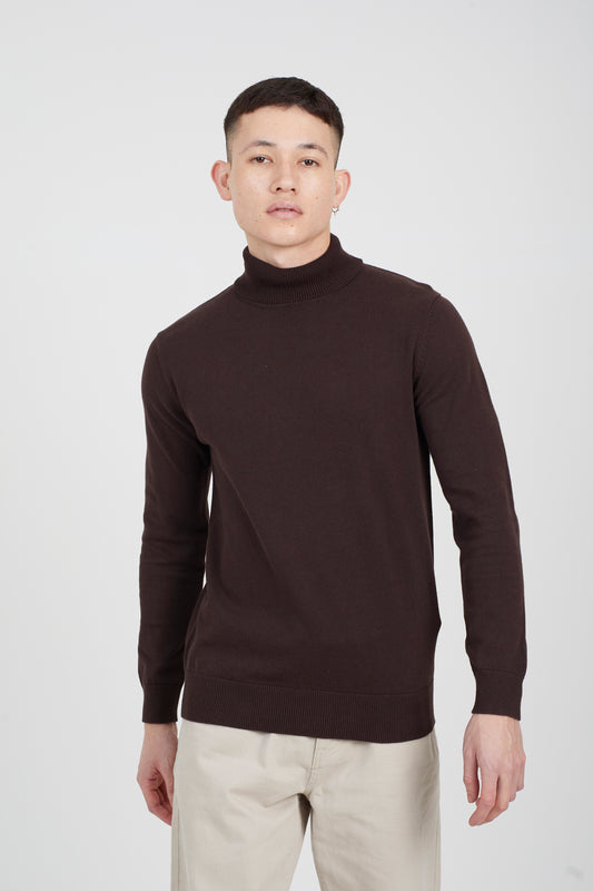 Brave Soul Chocolate Roll Neck Jumper - Chocolate Image 1