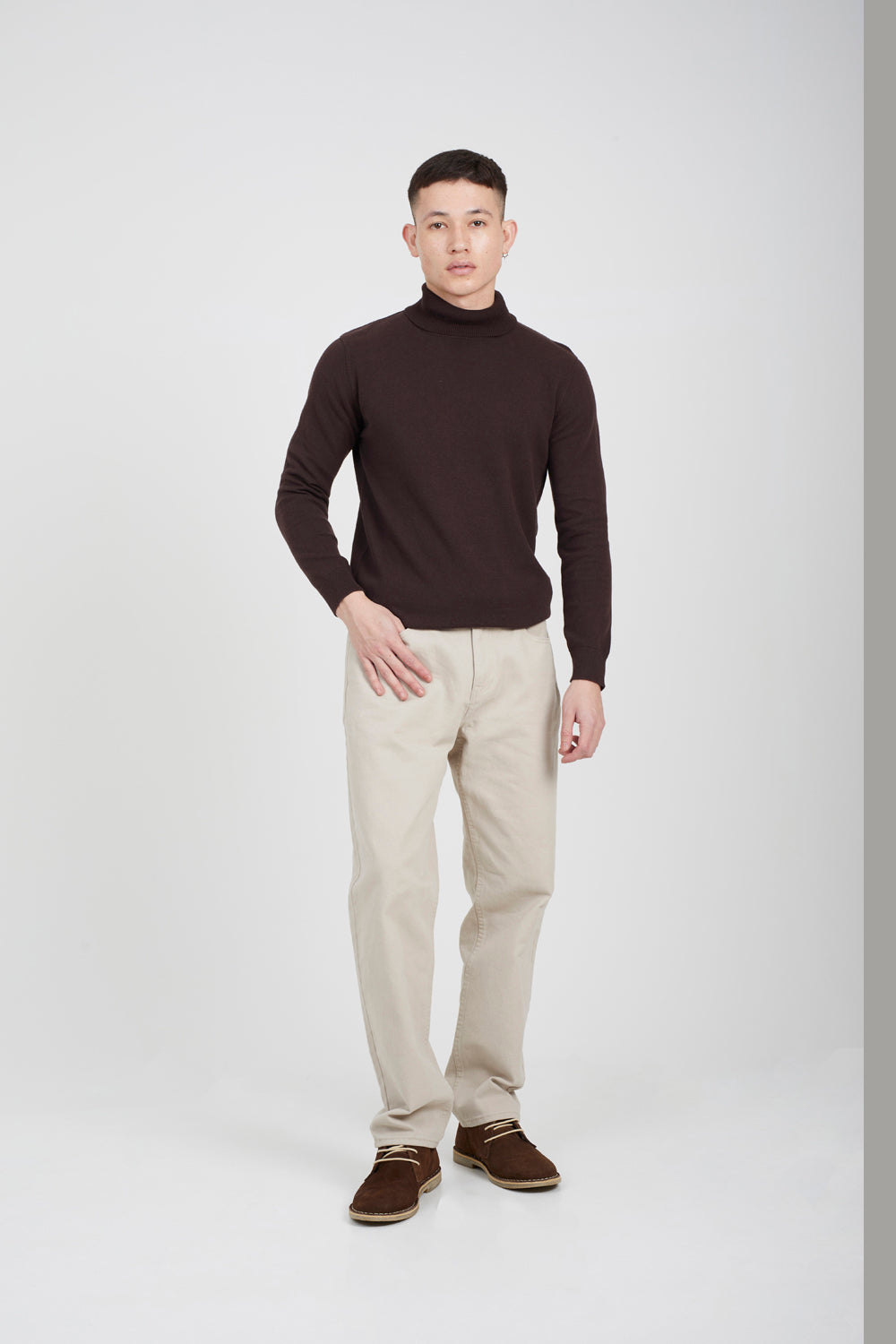 Brave Soul Chocolate Roll Neck Jumper - Chocolate Image 3