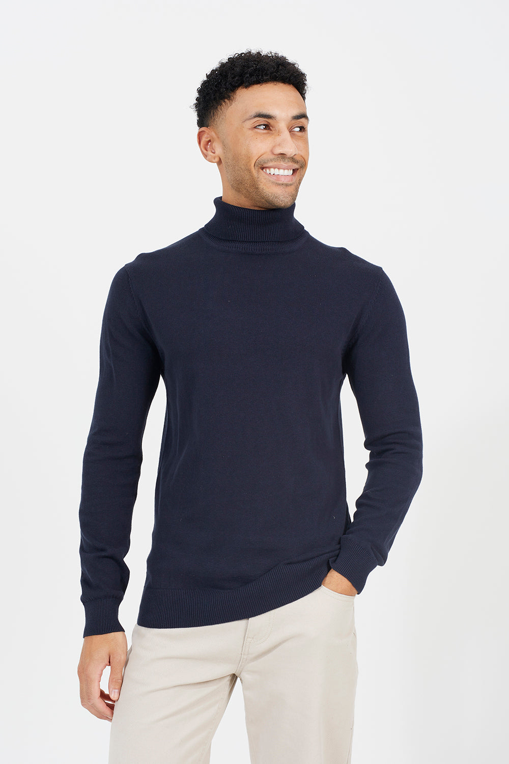 Brave Soul Dark Navy Roll Neck Jumper - Dark Navy Image 1